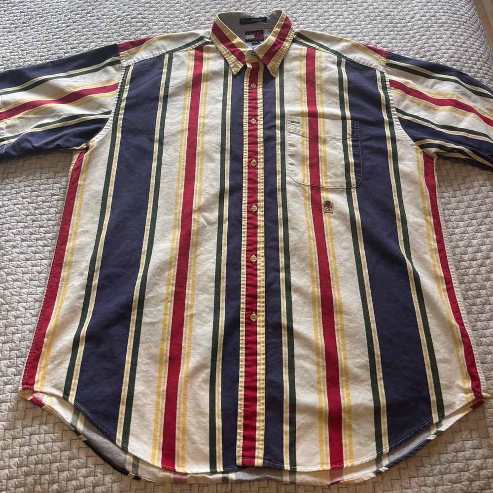 Vintage Tommy Hilfiger Colorblock Short Sleeve Button Up Shirt Size XL